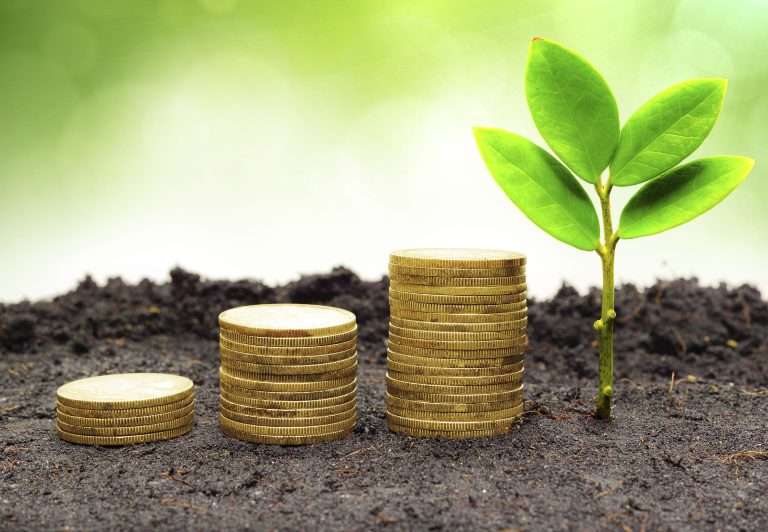 Imagem de três pilhas de moedas crescendo progressivamente no solo fértil, ao lado de uma muda verde em desenvolvimento. A composição simboliza o conceito de investimento de impacto no Brasil, onde o capital é aplicado com o objetivo de gerar retorno financeiro e, ao mesmo tempo, promover impacto socioambiental positivo — impulsionando iniciativas sustentáveis, negócios de impacto e soluções inovadoras que beneficiam comunidades e o meio ambiente.
